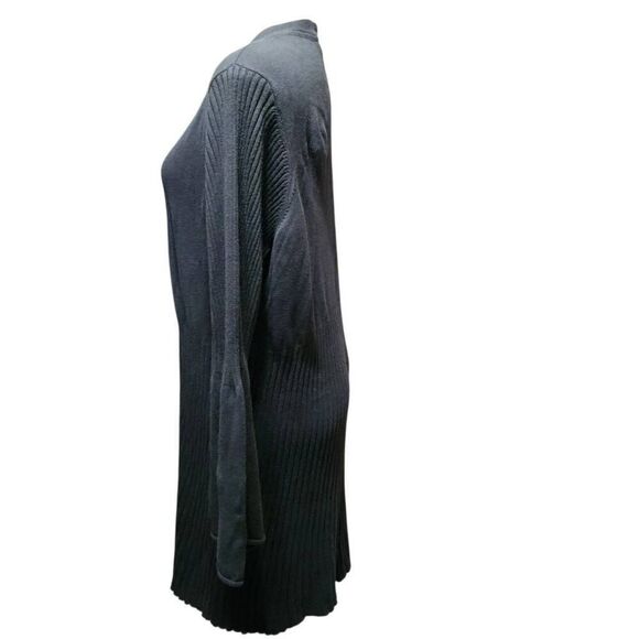 Du Jour Black VNeck Button front Ribbed Sweater Dress Flared Sleeve Boho XL - Picture 4 of 10